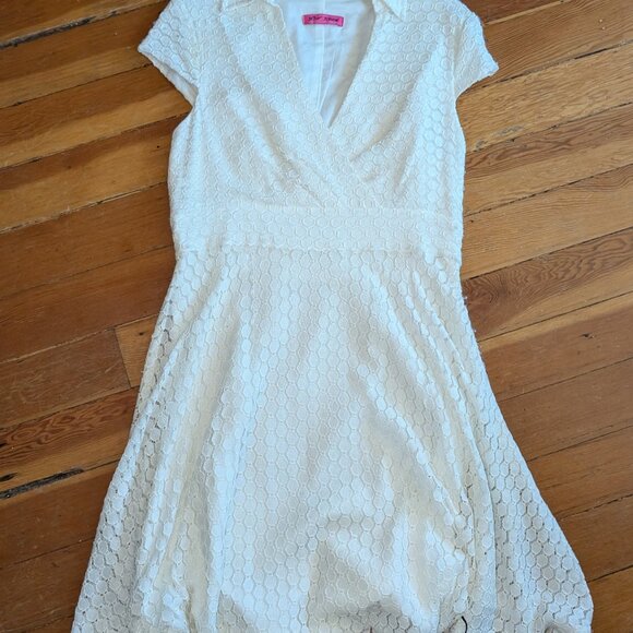 Vintage Betsey Johnson Dress - Cream - Eylet/Lace - Collared - Picture 3 of 8